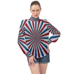 Usa-deco-background High Neck Long Sleeve Chiffon Top