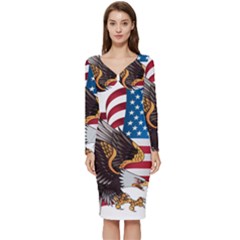 American-eagle- Clip-art Long Sleeve V-neck Bodycon Dress 