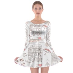 London-paris-drawing-vector-london-comics Long Sleeve Skater Dress