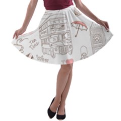 London-paris-drawing-vector-london-comics A-line Skater Skirt