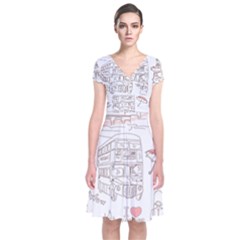 London-paris-drawing-vector-london-comics Short Sleeve Front Wrap Dress