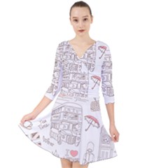 London-paris-drawing-vector-london-comics Quarter Sleeve Front Wrap Dress