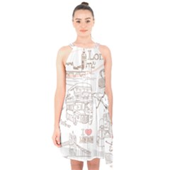 London-paris-drawing-vector-london-comics Halter Collar Waist Tie Chiffon Dress