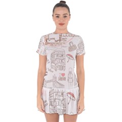 London-paris-drawing-vector-london-comics Drop Hem Mini Chiffon Dress