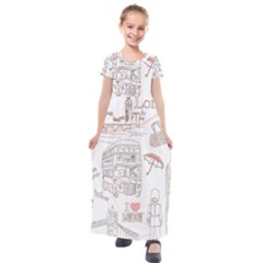 London-paris-drawing-vector-london-comics Kids  Short Sleeve Maxi Dress by Jancukart