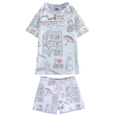 London-paris-drawing-vector-london-comics Kids  Swim Tee And Shorts Set by Jancukart