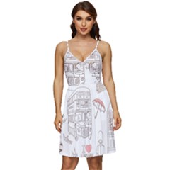 London-paris-drawing-vector-london-comics V-neck Pocket Summer Dress 