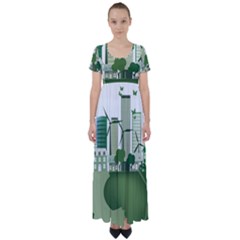 Vector-energy-saving-caring-for-the-earth High Waist Short Sleeve Maxi Dress