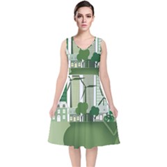 Vector-energy-saving-caring-for-the-earth V-neck Midi Sleeveless Dress 