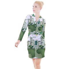 Vector-energy-saving-caring-for-the-earth Button Long Sleeve Dress