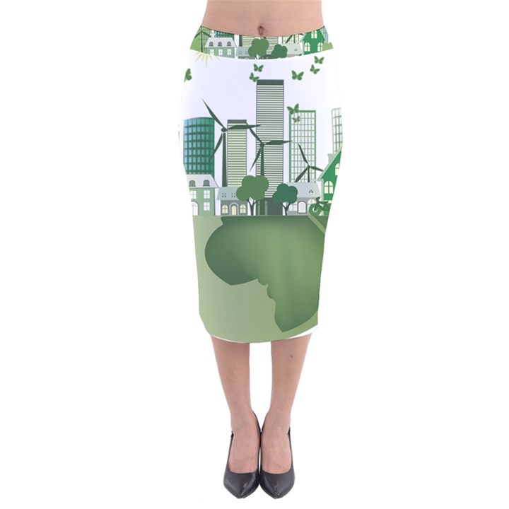 Vector-energy-saving-caring-for-the-earth Velvet Midi Pencil Skirt