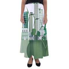 Vector-energy-saving-caring-for-the-earth Flared Maxi Skirt