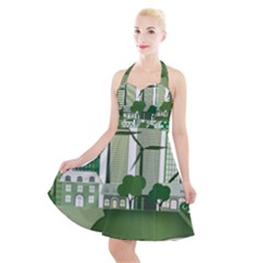 Vector-energy-saving-caring-for-the-earth Halter Party Swing Dress 