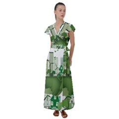 Vector-energy-saving-caring-for-the-earth Flutter Sleeve Maxi Dress