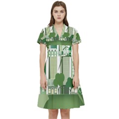 Vector-energy-saving-caring-for-the-earth Short Sleeve Waist Detail Dress by Jancukart