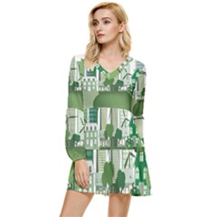 Vector-energy-saving-caring-for-the-earth Tiered Long Sleeve Mini Dress by Jancukart