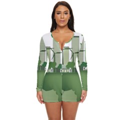 Vector-energy-saving-caring-for-the-earth Long Sleeve Boyleg Swimsuit