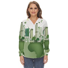 Vector-energy-saving-caring-for-the-earth Zip Up Long Sleeve Blouse