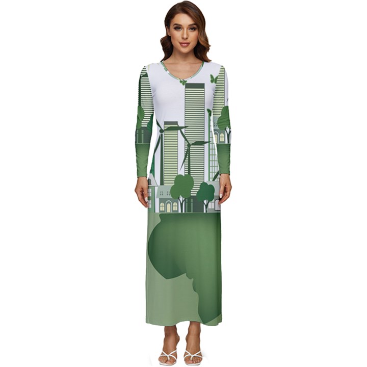 Vector-energy-saving-caring-for-the-earth Long Sleeve Velour Longline Maxi Dress