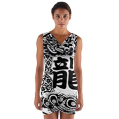 Chinese-dragon Wrap Front Bodycon Dress