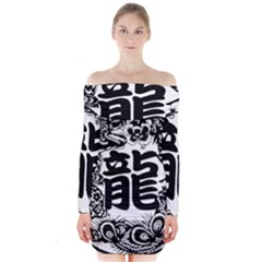 Chinese-dragon Long Sleeve Off Shoulder Dress