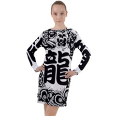 Chinese-dragon Long Sleeve Hoodie Dress