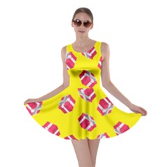 Pink Gift Boxes Yellow Skater Dress by FunDressesShop