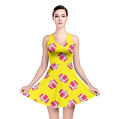 Pink Gift Boxes Yellow Reversible Skater Dress by FunDressesShop