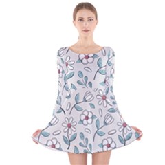 Flowers Pattern Long Sleeve Velvet Skater Dress