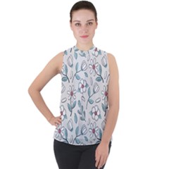 Flowers Pattern Mock Neck Chiffon Sleeveless Top by hanggaravicky2