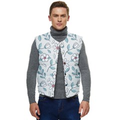 Flowers Pattern Men s Short Button Up Puffer Vest	