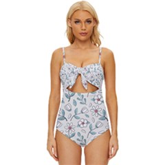 Flowers Pattern Knot Front One-piece Swimsuit