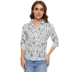 Flowers Pattern Women s Quarter Sleeve Pocket Shirt