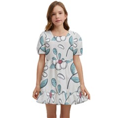 Flowers Pattern Kids  Short Sleeve Dolly Dress