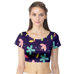 Colorful Floral Short Sleeve Crop Top