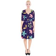 Colorful Floral Wrap Up Cocktail Dress