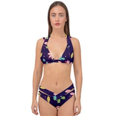 Colorful Floral Double Strap Halter Bikini Set