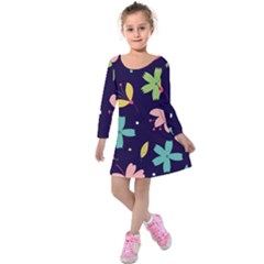 Colorful Floral Kids  Long Sleeve Velvet Dress