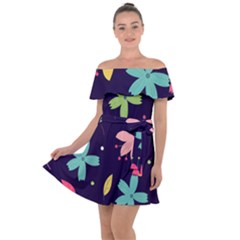 Colorful Floral Off Shoulder Velour Dress