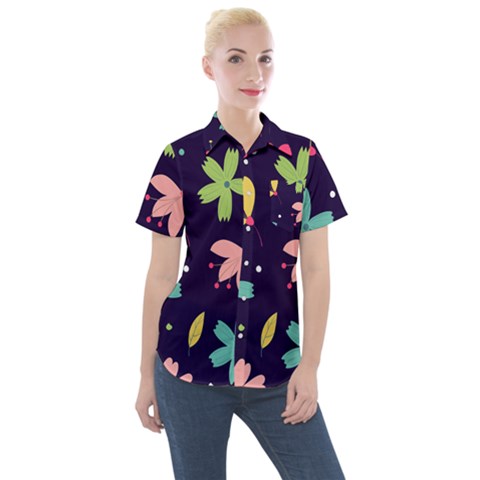 Colorful Floral Women s Short Sleeve Pocket Shirt by hanggaravicky2