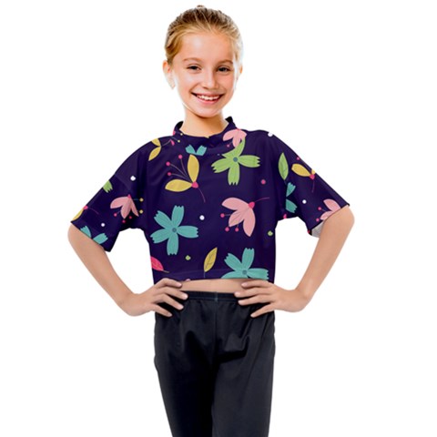 Colorful Floral Kids Mock Neck Tee by hanggaravicky2