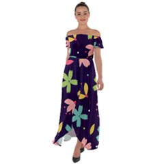 Colorful Floral Off Shoulder Open Front Chiffon Dress by hanggaravicky2