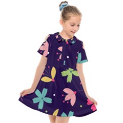 Colorful Floral Kids  Short Sleeve Shirt Dress by hanggaravicky2