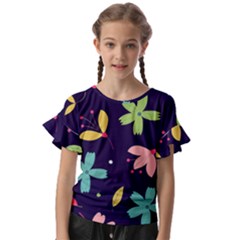 Colorful Floral Kids  Cut Out Flutter Sleeves