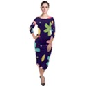 Colorful Floral Quarter Sleeve Midi Velour Bodycon Dress View1