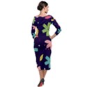 Colorful Floral Quarter Sleeve Midi Velour Bodycon Dress View2