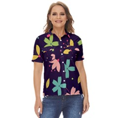 Colorful Floral Women s Short Sleeve Double Pocket Shirt