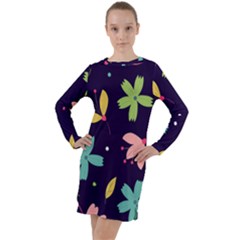 Colorful Floral Long Sleeve Hoodie Dress