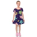 Colorful Floral Kids  Short Sleeve Velvet Dress View1