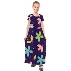 Colorful Floral Kids  Short Sleeve Maxi Dress by hanggaravicky2